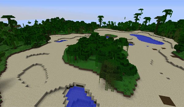 image of an oasis in the forest, this is one of praise things that allows alternate terrain generation mod