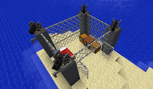 image where we can see four defensive towers, from open modular turrets mod 1.12.2, 1.11.2 and 1.10.2.