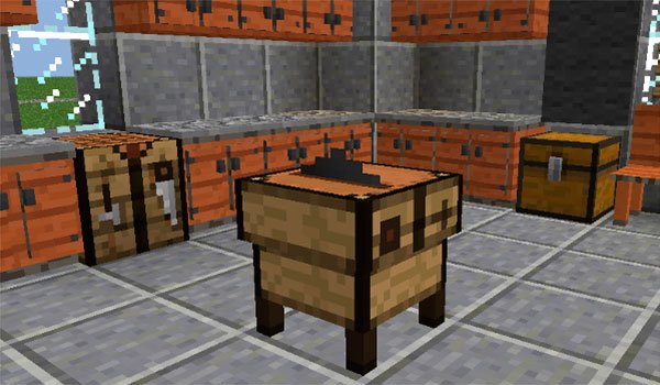 picture where we see the new cutting table, adding by decoration mega pack mod 1.12.2.