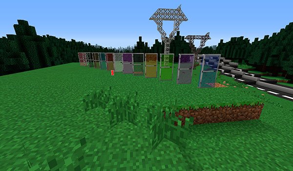 image where you can see the glass doors of various colors, added by the monoblocks mod 1.7.10.