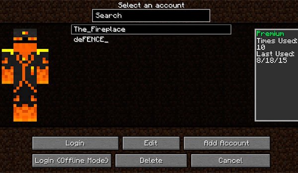picture where we see the new interface, which allows you to change user Minecraft, without restarting the game.